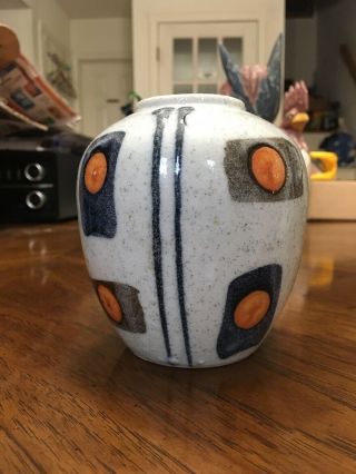 Vintage Wony Japanese Pottery Vase White Blue Orange 4 X 4 3