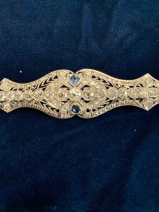 Art Deco Platinum Old European Cut Diamond And Sapphire Brooch Pin