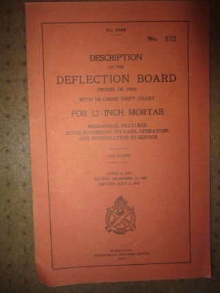 Ww1 1917 Technical Book On Deflection Board For 12 - Inch Mortar