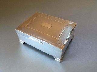 1965 Vintage Mid Century Solid Sterling Silver Cigarette Box.  Art Deco Style