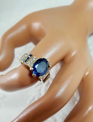 Estate Vintage 18k Yellow Gold 3.  40 Carat Blue Sapphire Diamond Ring