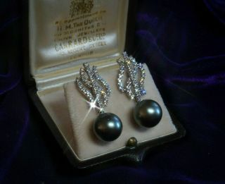 14k Diamond Tahitian Pearl Earrings Vintage Estate Art Deco Vs Fine Day Night