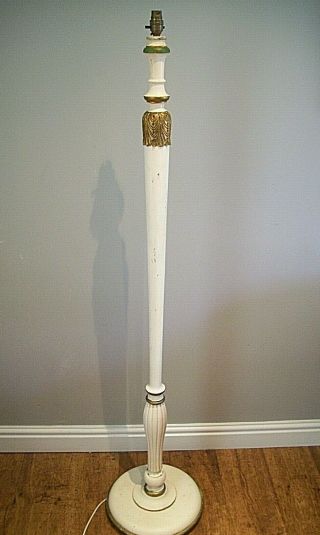 Vintage Italian White And Gilt Wooden Spindle Candlestick Shaped Standard Lamp