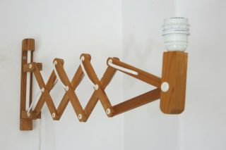Vintage Mid Century Scandinavian Wooden Scissor Wall Lamp