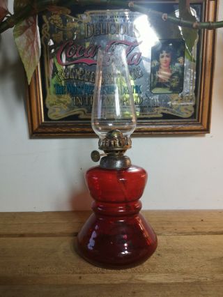 Vintage Antique Red Cranberry Glass Finger Oil Lamp