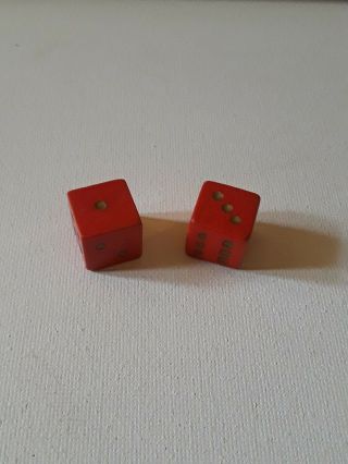 2 Vintage Dice Square 2 Red Wood Wooden