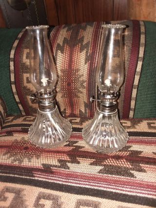Vintage Lamplight Farms Diamond Cut Small Oil Lamps 9”