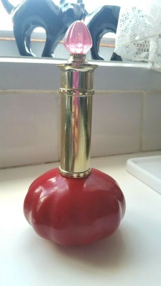 Vintage Avon Red W/ Gold Accent Genie Bottle Field Of Flowers Scent Collectable