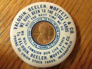 Vintage Celluloid Advertising Pocket Mirror Encased Penny Consign Your Livestock