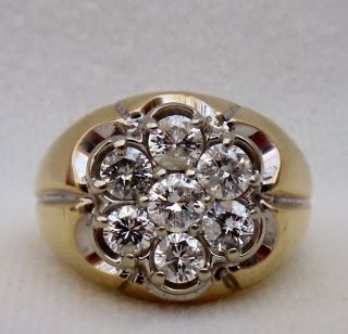 Mens Vintage 1.  50 Ct.  Diamond Cluster 14k Yellow Gold Ring Heavy 12.  9 Grams