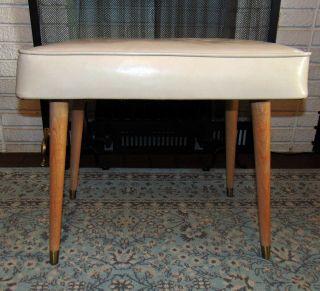 1950 ' s White Vinyl bench Vanity Stool Mid Century Modern Vintage 2