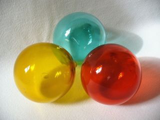 3pc Antique Japanese Hand Blown Glass Floats Fishing Balls Buoys Colors Euc