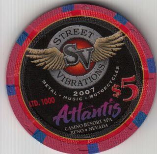 Atlantis - Reno,  Nv $5 Street Vibrations 2007 Casino Chip