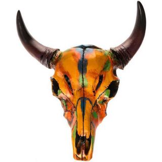 Multi - Color Bull Skull W/horns Wall Hanging Decor Cow Steer Southwest.