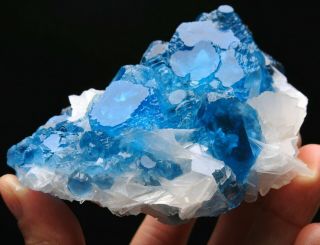 355g Wow Rare Ladder - Like Blue Fluorite & Calcite Symbiosis Specimen/china