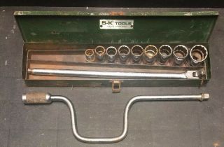 Vintage Sk Wayne 10pc 1/2 " Drive Socket Set,  9/16” To 1 1/4” 1/2” Breaker Bar.