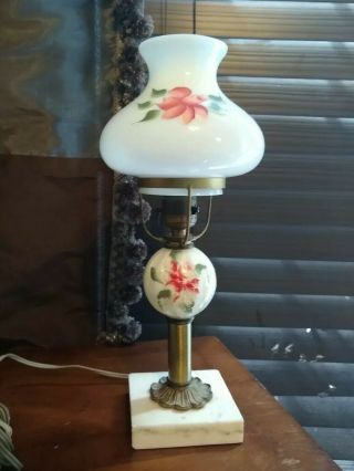 Vintage Antique Oil Lamp Converted To Electric W/ Marble Base