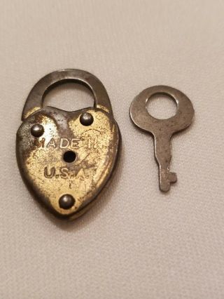 Brass Miniature Padlock Lock Heart Shape Lock With Key  Vintage