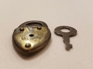 Brass Miniature Padlock Lock Heart Shape Lock with Key  Vintage 2