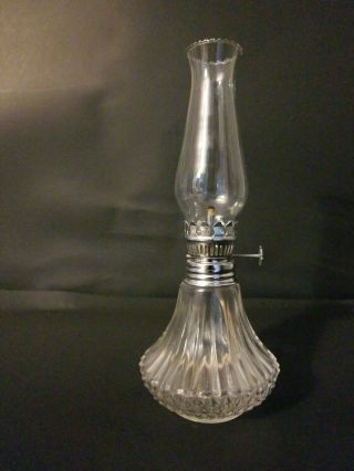Vintage Lamplight Farms Diamond Cut Oil Lamp With Hurricane Shade 9” Tall Glass