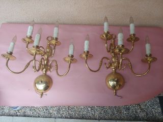 Vintage Solid Brass Electric Candle,  Wall Sconces,  5 Lights.