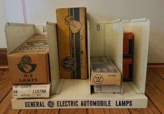 Vintage Ge Auto Lamp Bulbs Display Advertising Sign Metal Cabinet With 35,  Bulbs