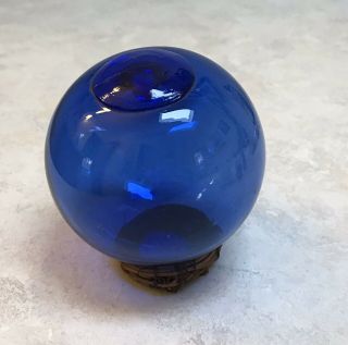 Antique Hand Blown Glass Fishing Net Float Ball 3 " Cobalt Blue Nautical
