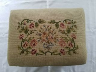 Vintage Needlepoint Victorian Foot Stool Antique Tapestry Ottoman Floral 2