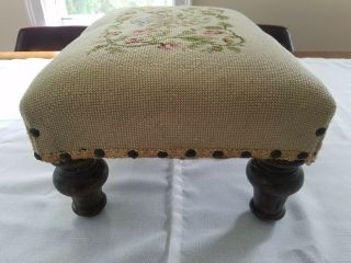 Vintage Needlepoint Victorian Foot Stool Antique Tapestry Ottoman Floral 3