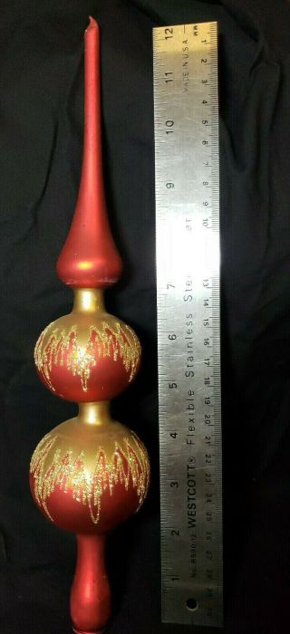 Vintage Romanian Red And Gold Glitter Christmas Tree Topper 12 ",