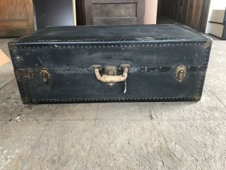Vintage Antique Steamer Travel Trunk Suitcase,  Key,  Early - Mid 1900s,  Black/metal