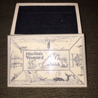 Martha ' s Vineyard Faux Scrimshaw Box Kovago Artist Signed 1992 2