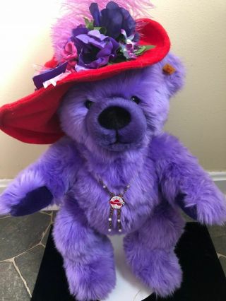 RARE VINTAGE Steiff Teddy Bear Red Hat Society with Necklace,  Button & Tag 2