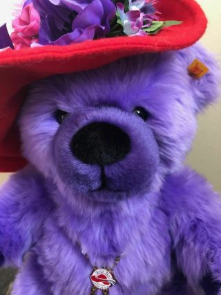 RARE VINTAGE Steiff Teddy Bear Red Hat Society with Necklace,  Button & Tag 3