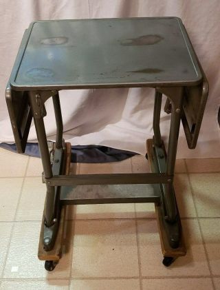 Vintage Industrial Steel Metal Folding On Wheels Typwriter Table Stand Office
