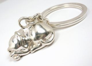 Rare Vintage Tiffany & Co Sterling Silver Sleeping Cat Key Ring Keychain W/box