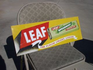Vintage 1950s Leaf Spearmint Chewing Gum Metal Sign Made In Usa