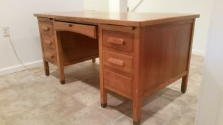 Vintage Solid Oak Teacher Desk,  With Office Steno Boards.
