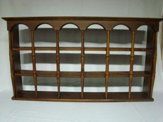 Vintage Wood Plate Shelf Collectible Tea Cup & Saucer Display Rack Curio Cabinet