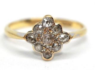Stunning Art Deco 18 Ct Gold & Platinum Diamond Cluster Ring Vintage Size N