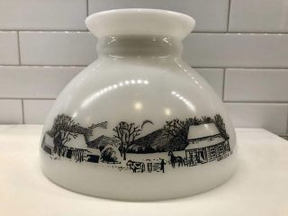 Vintage 8 " Lamp Shade Currier And Ives Milk Glass Winter Farm Ranch Theme