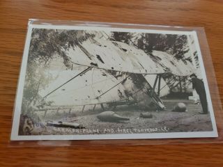 Ww1 Photo Postcard Of Shot Down German Airplane With Machine Gun And Bombs