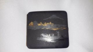 Vntg K24 Gold,  Silver Design Japanese Cigarrette Case With Mt.  Fuji,  Boat,  Town
