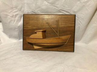 Classic England Fishing Troller Half Hull Hand Carved Wood
