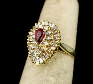 Vintage Estate Natural 1.  0ctw Burmese Ruby & Diamond 14k Gold Ballerina Ring