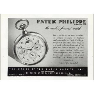 1947 Patek Philippe Pocket Watch: Perpetual Calendar Vintage Print Ad