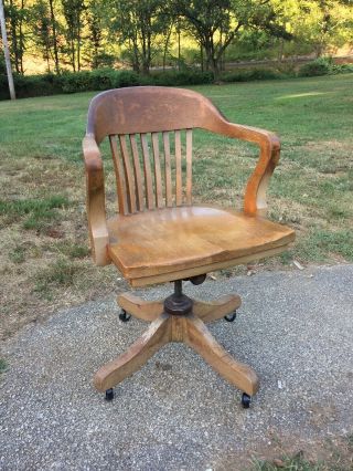 Antique Vtg B.  L.  Marble Chair Co.  Adjustable Swivel Oak Wood Office Desk Chair