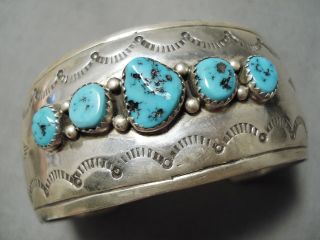 Huge Vintage Navajo Old Sleeping Beauty Turquoise Sterling Silver Bracelet