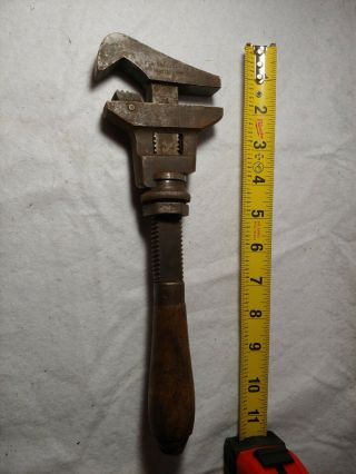 Vintage Bemis & Call Wooden 11” Handle Adjustable Pipe And Monkey Wrench