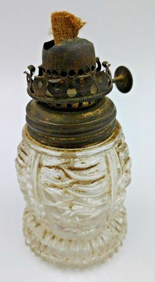 Vintage Mini Miniature Oil Kerosene Lamp Base Clear Glass Textured 4 Inch